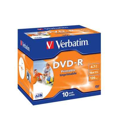 VERBATIM DVD-R PRINTABLE 16X 4.7GB 10PK