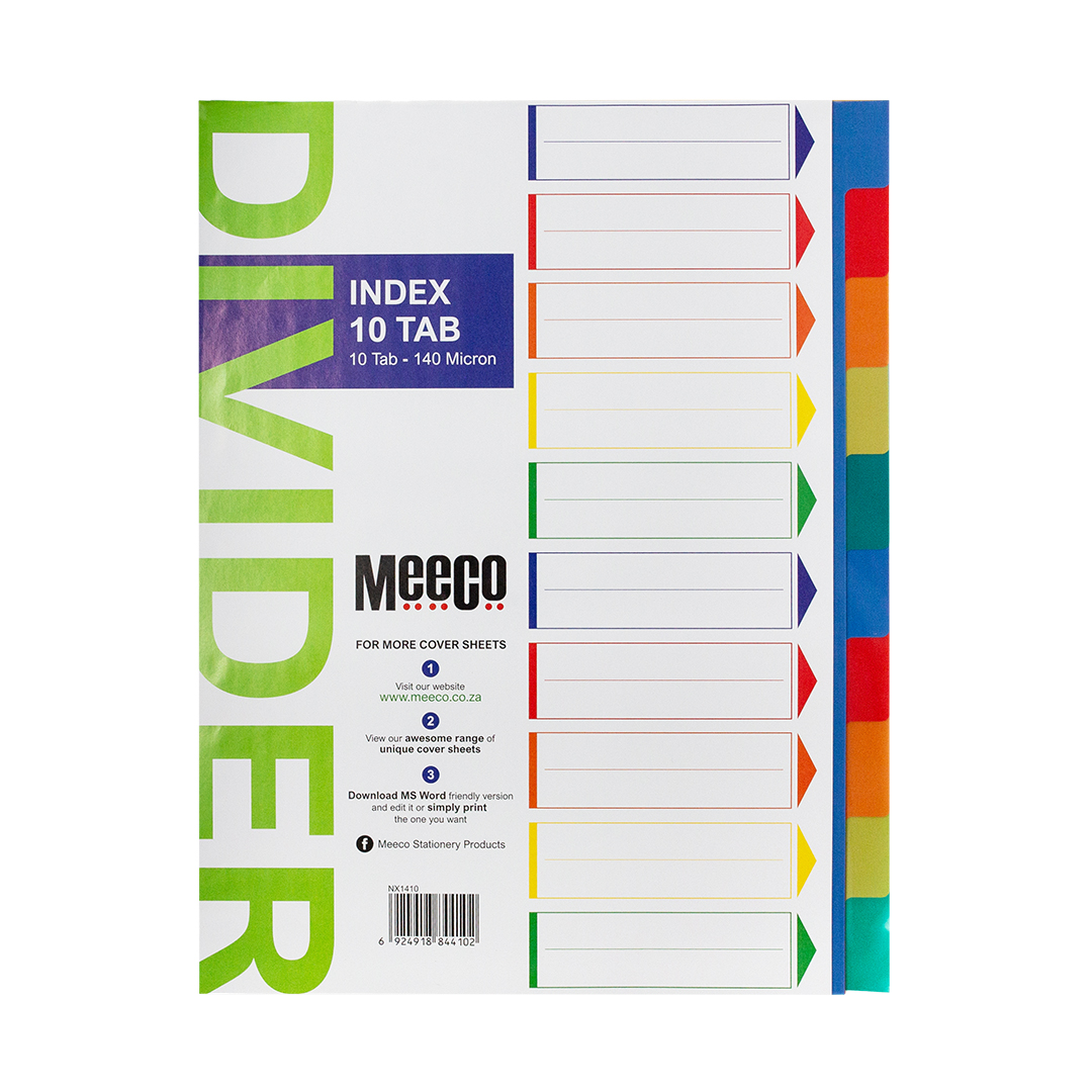 MEECO A4 PRINTED DIVIDERS POLYPROPYLENE