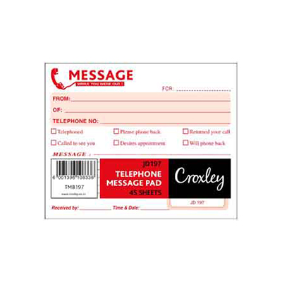 CROXLEY JD197 TELEPHONE MESSAGE PAD